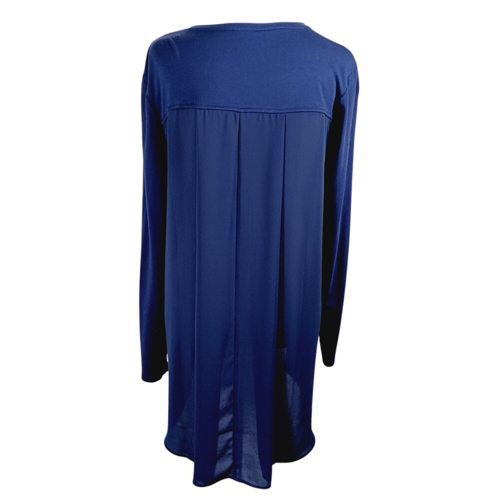 Chico's Navy Top Small, Mixed Media, Gorgeous Draped Back, High Low, Long Sleeve - Picture 2 of 14